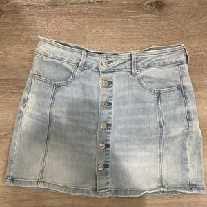 American Eagle the Hi-Rise A-Line Denim Button-Up Mini Skirt